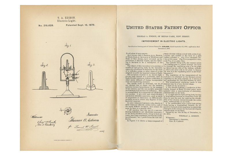 Edison Labs own Patent for Lightbulb