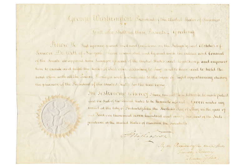 Manuscript document signed by George Washington as first President of the United States