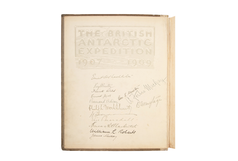 Dummy copy of the supplement to The Heart of the Antarctic, signed by all members of the shore party