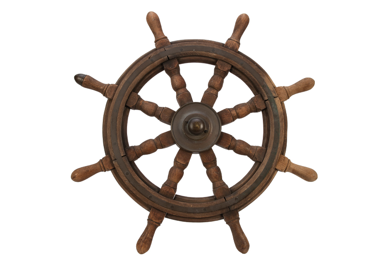 The original auxiliary deck wheel from the USS Bear