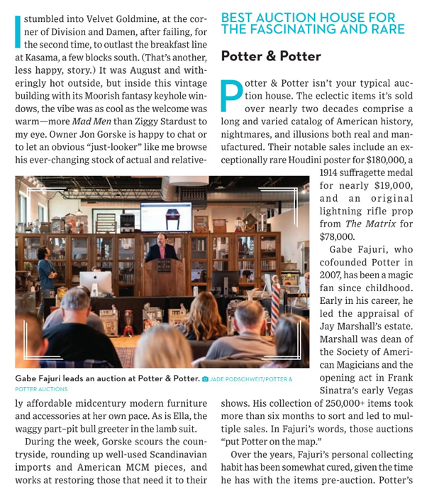Potter & Potter is chosen as the best Auction House for the Rare & Fascinating by the Chicago Reader